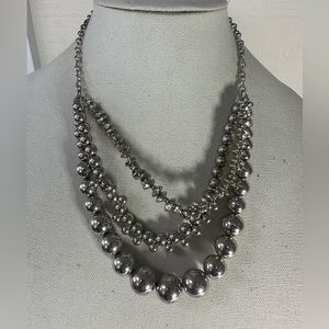 Three strand bubble bead silvertone necklace